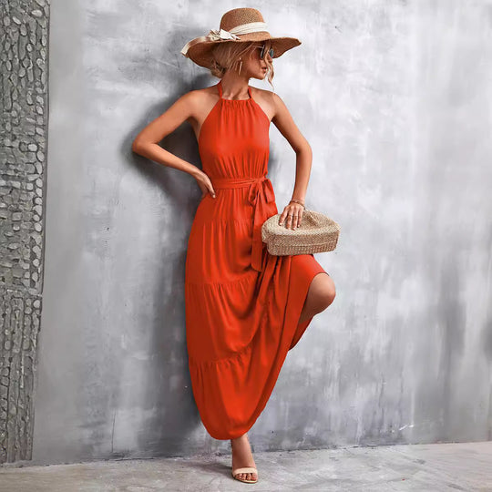 Damen Maxikleid mit schickem Halterdesign und fließendem Rock EB