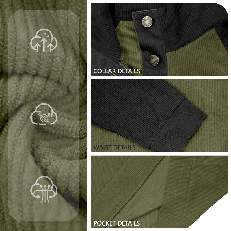 Herren nan zweifarbiger Ripptroyer mit asymmetrischer Knopfleiste und Velours-Ellbogenpatch EB