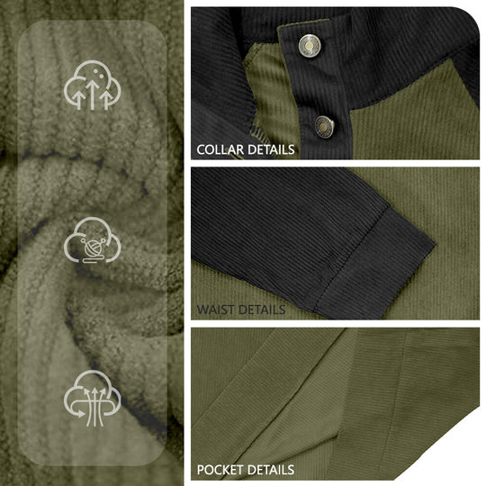 Herren nan zweifarbiger Ripptroyer mit asymmetrischer Knopfleiste und Velours-Ellbogenpatch EB