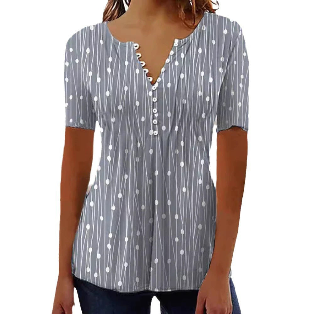 Damen Blusenshirt mit modischem Punkte-Design und eleganter Knopfleiste Heidi-Mode