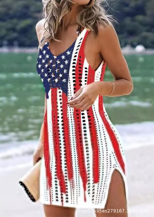 Damen figurbetontes Häkelkleid mit Seitenschlitzen EB
