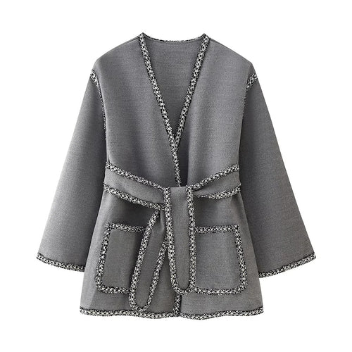 Damen lässiger Cardigan mit praktischen Taschen und eleganter Schnürung EB
