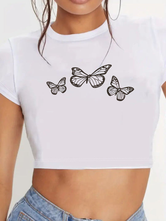 Damen Crop-Top mit innovativem Spinnen-Netz-Design EB