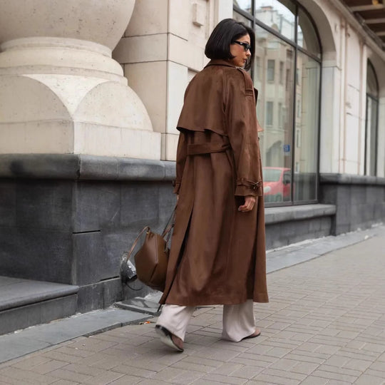 Damen Stilvoller Trenchcoat mit weitem Schnitt und Gürtel EB