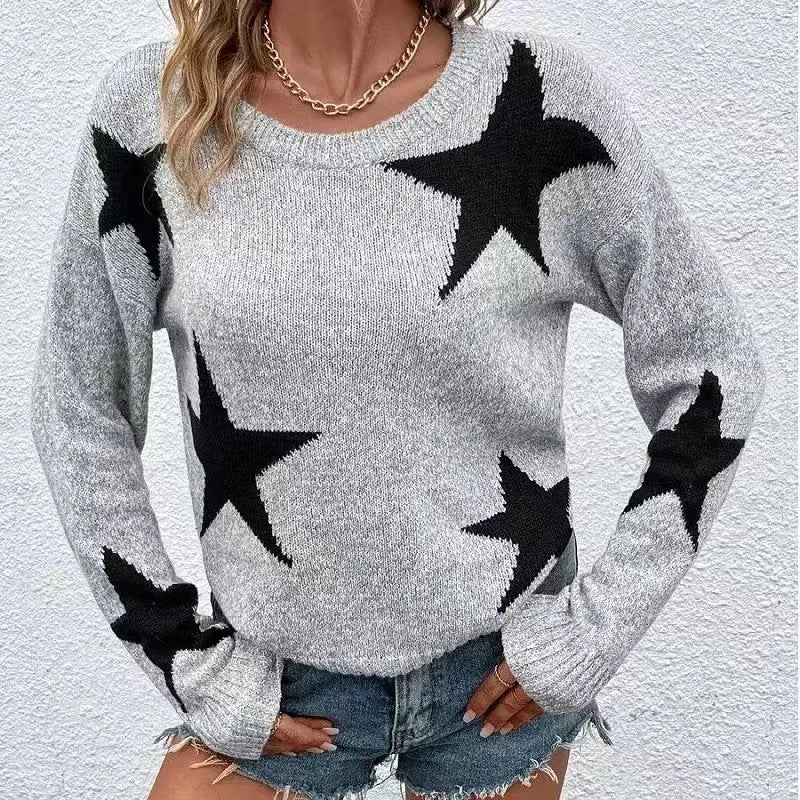 Damen Modischer Strickpullover mit Sternenmuster EB