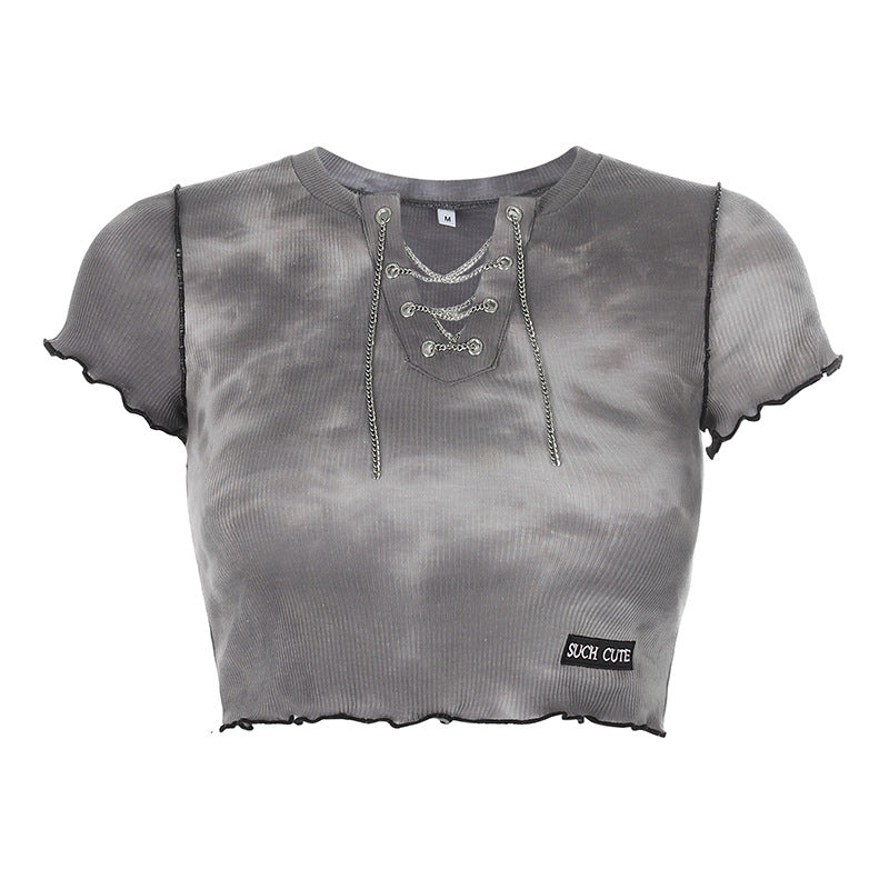 Damen cropped Oberteil mit modischem Schnürdesign und lässigem Saum EB