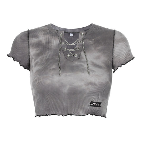 Damen cropped Oberteil mit modischem Schnürdesign und lässigem Saum EB