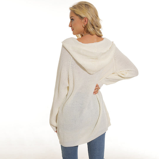 Damen lässiger Strickpullover mit einzigartigem Schnürdesign und lockerer Passform EB