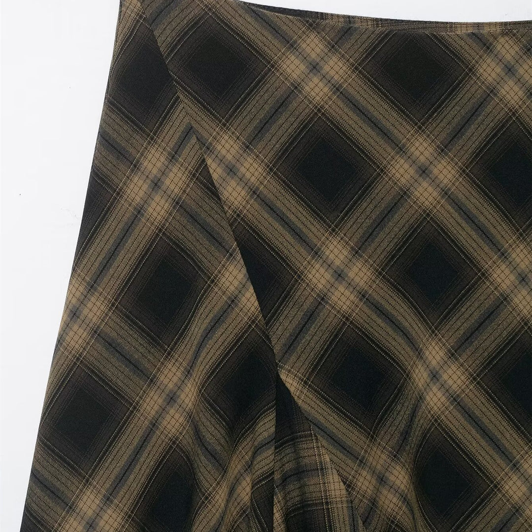 Damen Wickelrock mit eleganter Spitze und modernem Karomuster EB