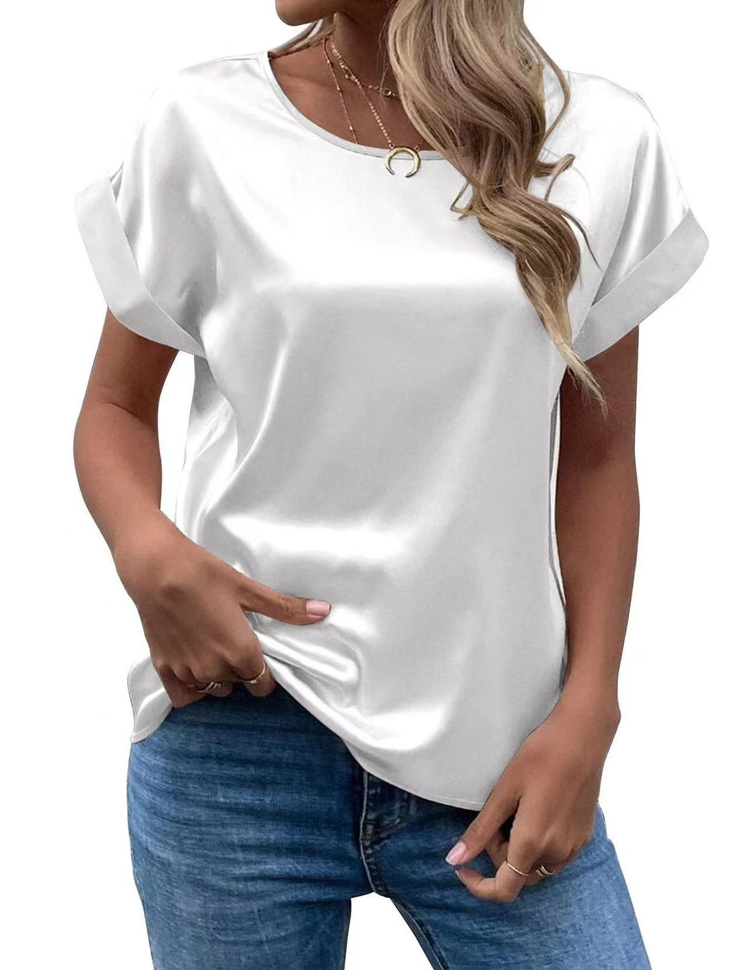 Damen Satin T-Shirt mit elegante Details EB