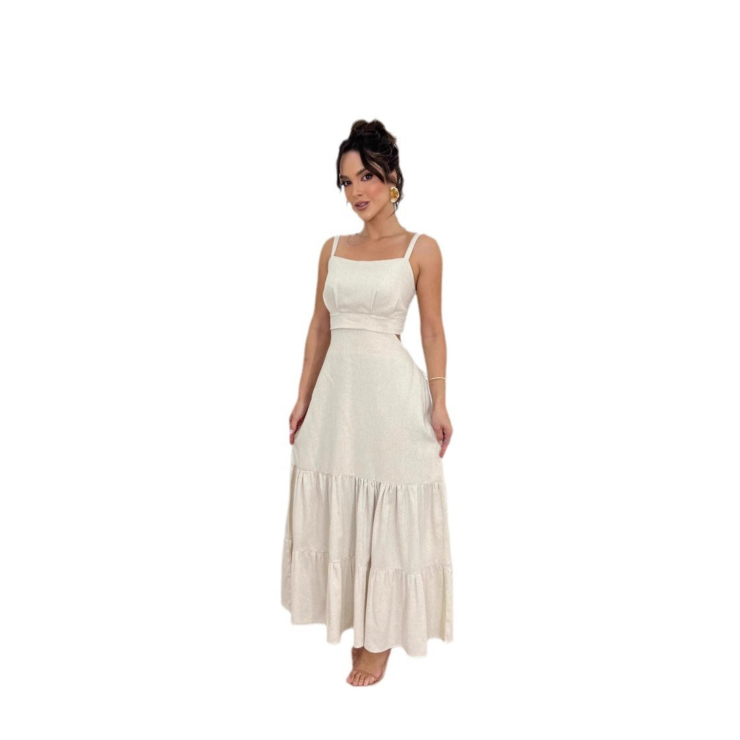 Damen Maxi-Kleid mit tailliertem Oberteil und voluminösem Rock EB
