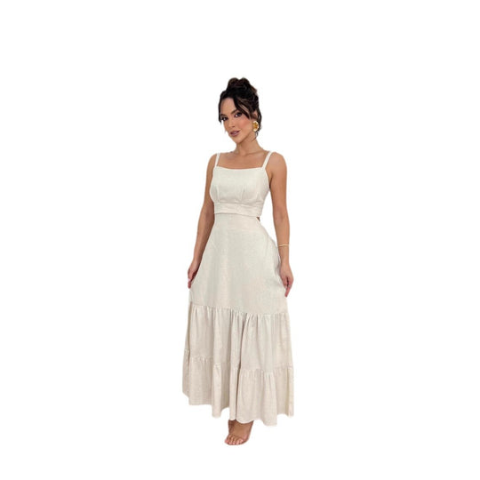 Damen Maxi-Kleid mit tailliertem Oberteil und voluminösem Rock EB