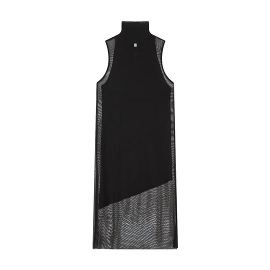 Damen Langarm Kleid aus transparentem Mesh-Material mit Stehkragen EB