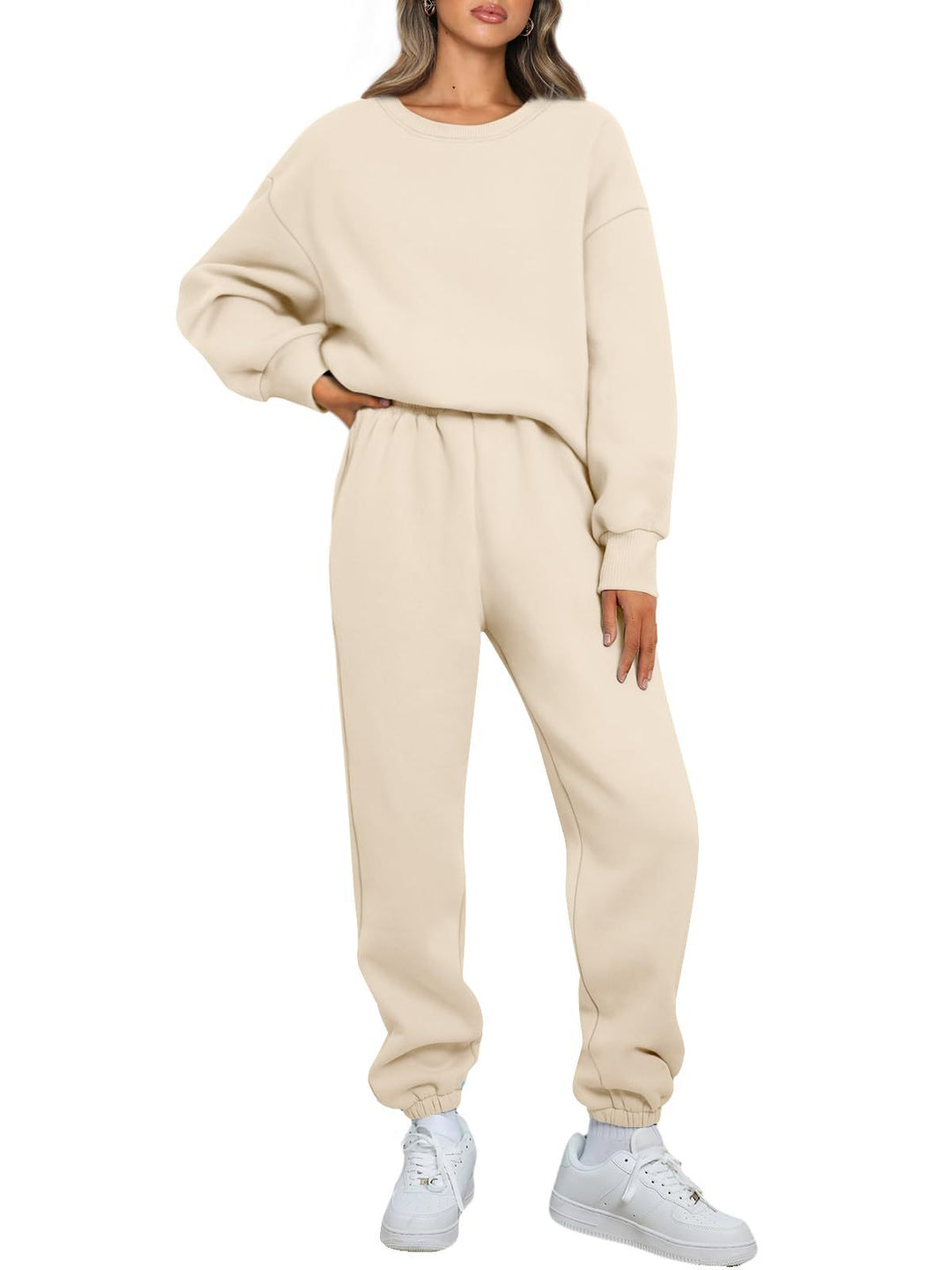 Damen nan gemütliches zweiteiliges Lounge-Set aus French-Terry mit Oversize-Sweatshirt und taillierter Jogginghose EB
