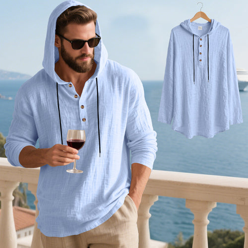 Herren lässiges Kapuzenshirt aus weichem Baumwollmix mit Knopfleiste und praktischen Taschen EB
