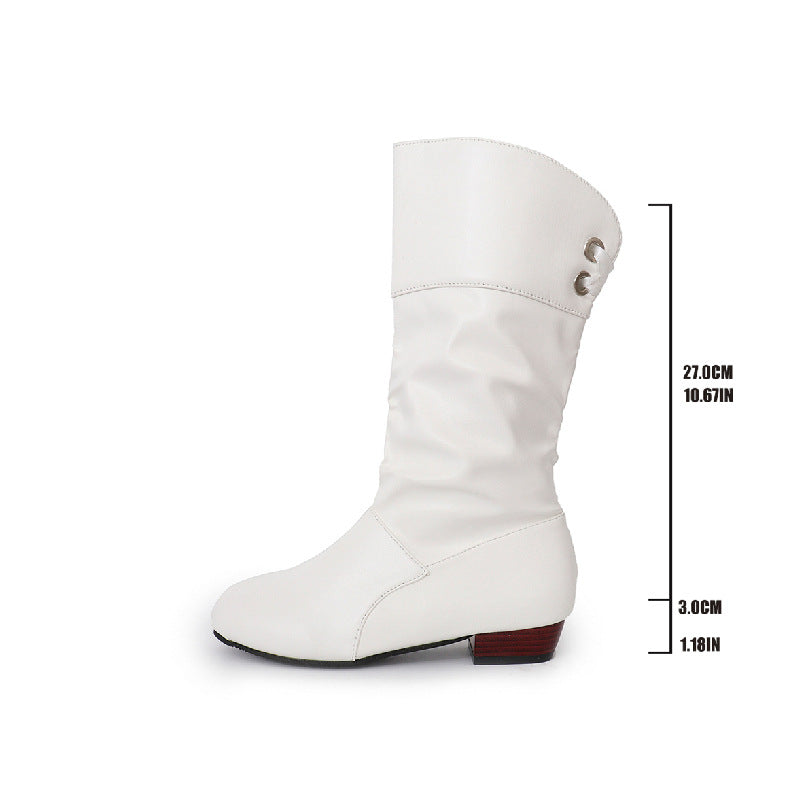 Damen nan midi Stiefel mit gerafftem Schaft, weichem Kunstleder und niedrigem Blockabsatz EB