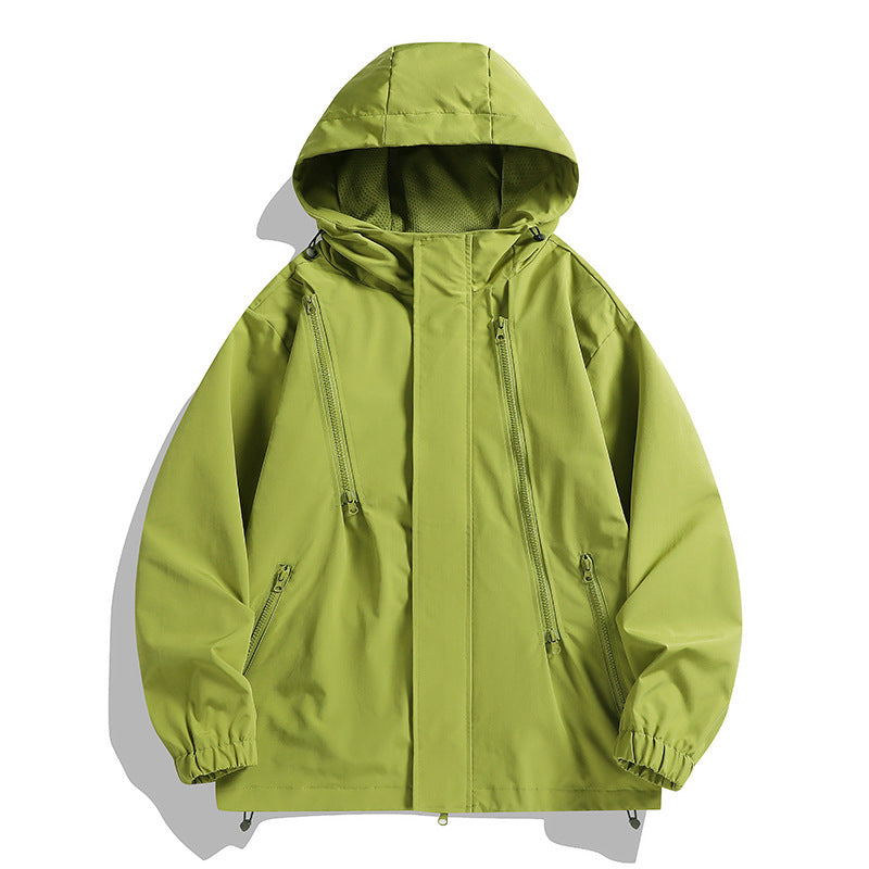 Herren wasserabweisende Kapuzenjacke mit diagonal verlaufenden Reißverschlüssen und verstellbarem Saum EB