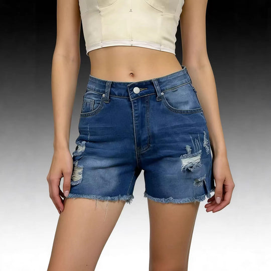 Damen Destroyed Denim-Shorts mit lässigem Schnitt und ausgefranster Kante EB