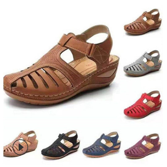 Damen Bequeme orthopädische Sandalette mit geschlossener Zehenpartie und verstellbarem Klettverschluss EB