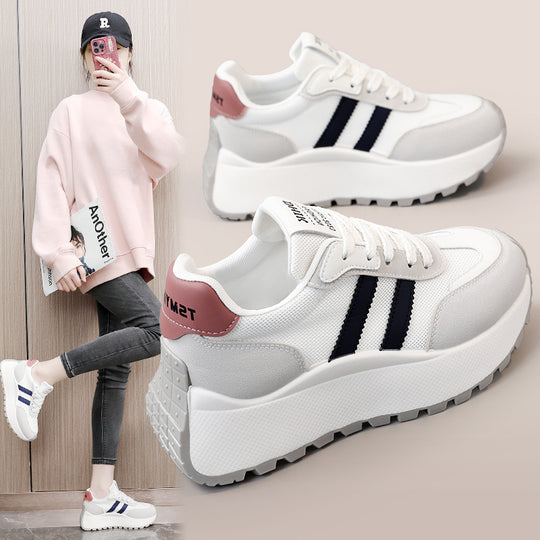 Damen modische Plateau-Sneaker mit atmungsaktiver Oberflächenstruktur und hoher Laufsohle EB