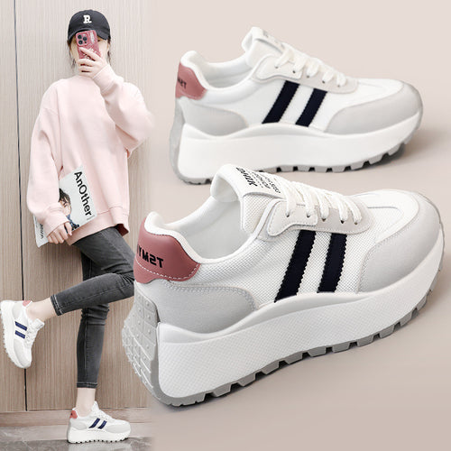 Damen modische Plateau-Sneaker mit atmungsaktiver Oberflächenstruktur und hoher Laufsohle EB