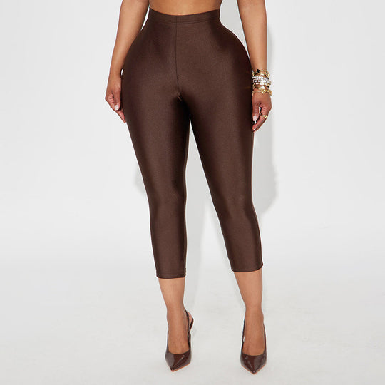 Damen Figurbetonte Capri-Leggings mit Hochbund und luxuriösem Glanz EB