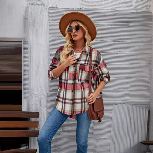 Damen Karottenjacke im lässigen Oversized-Stil mit kontrastierenden Karomustern EB