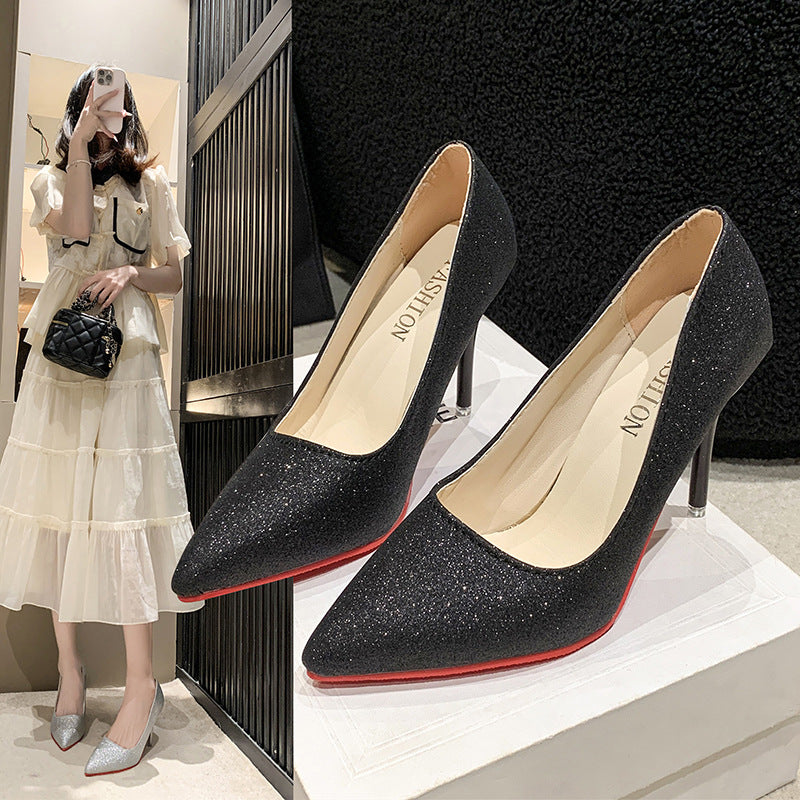 Damen Glitzernde High Heels mit elegantem spitzem Design und rutschfestem Fußbett EB