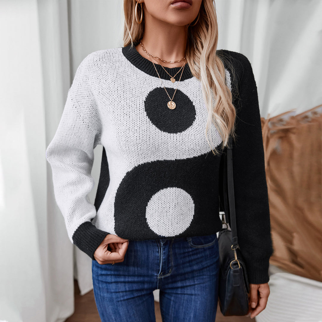 Damen modischer Pullover mit Yin-Yang-Motiv EB