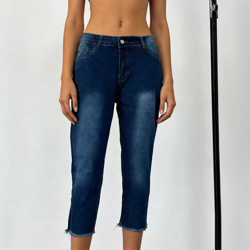 Damen nan schmale knöchellange Jeans mit rohem Fransenabschluss und mittelhoher Taille EB