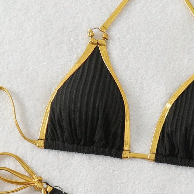 Damen Bikini-Set mit glänzenden Akzenten und verstellbaren Bindebändern EB