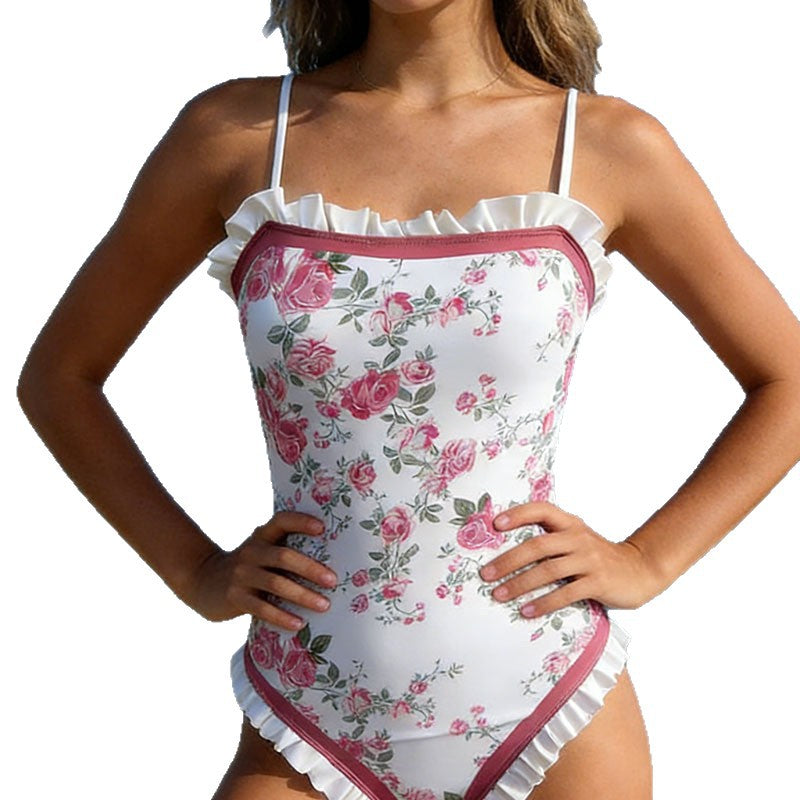 Damen Eleganter einteiliger Badeanzug mit Rüschen EB