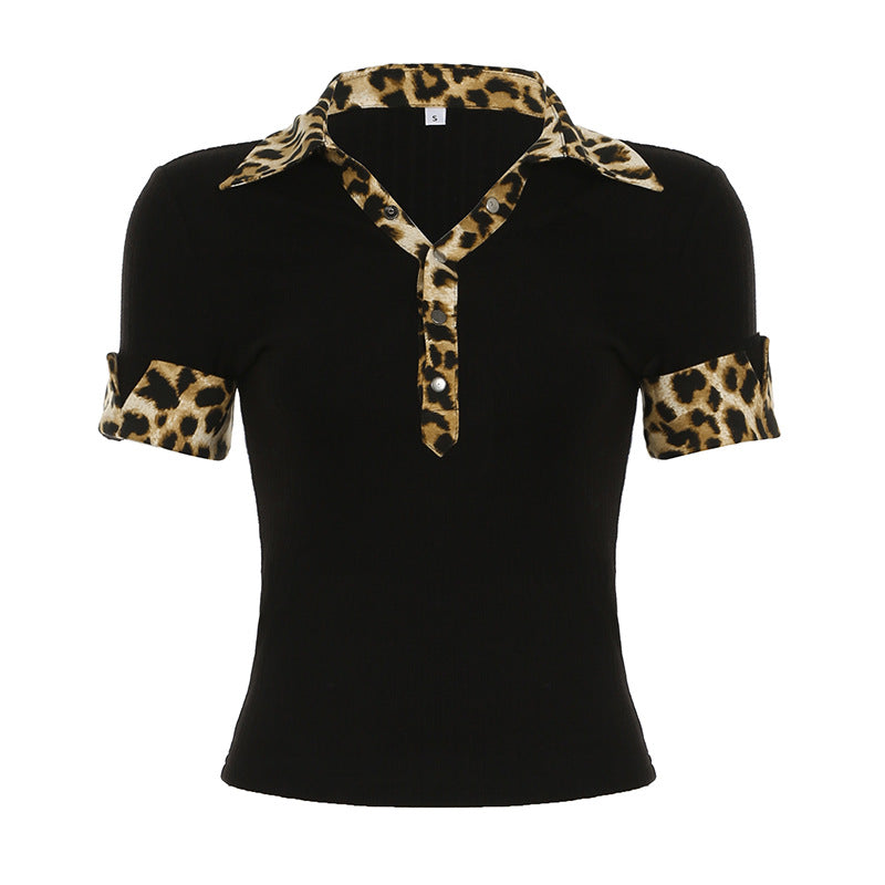 Damen Poloshirt mit Leopardenmuster-Details EB