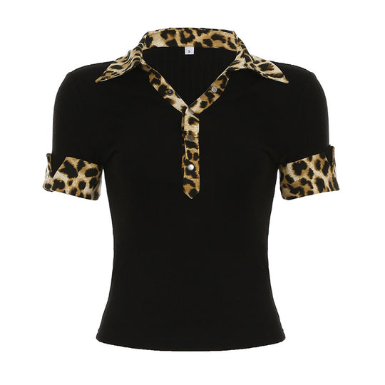 Damen Poloshirt mit Leopardenmuster-Details EB