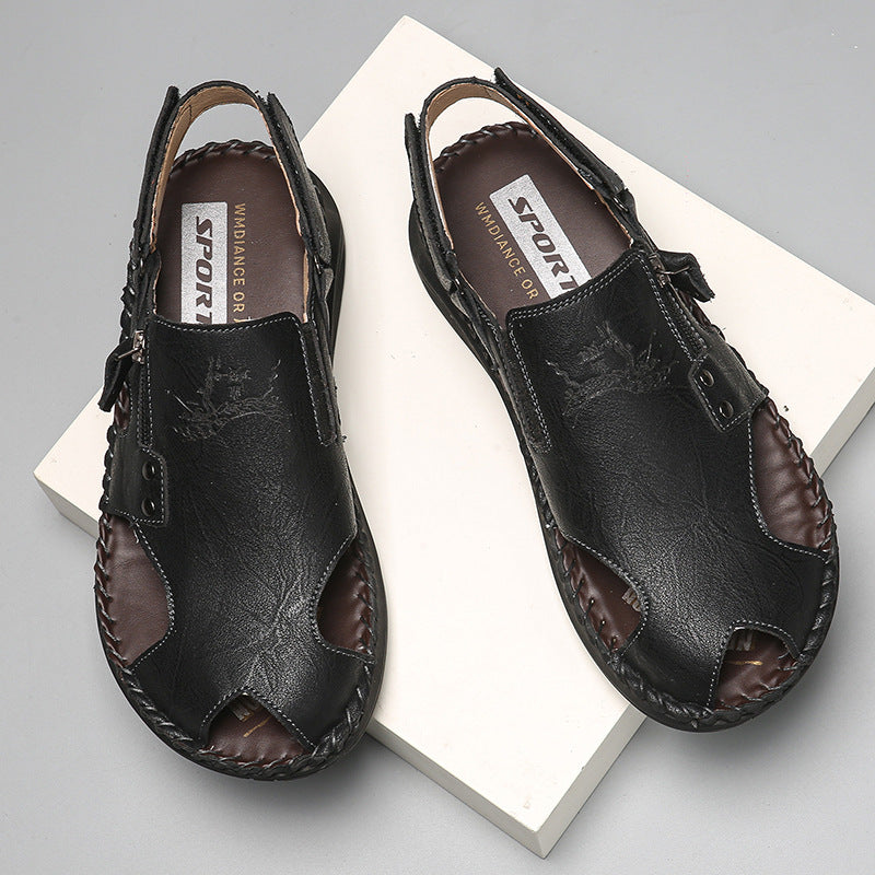 Herren Stilvolle und bequeme Leder-Sandalen mit verstellbarem Riemen EB