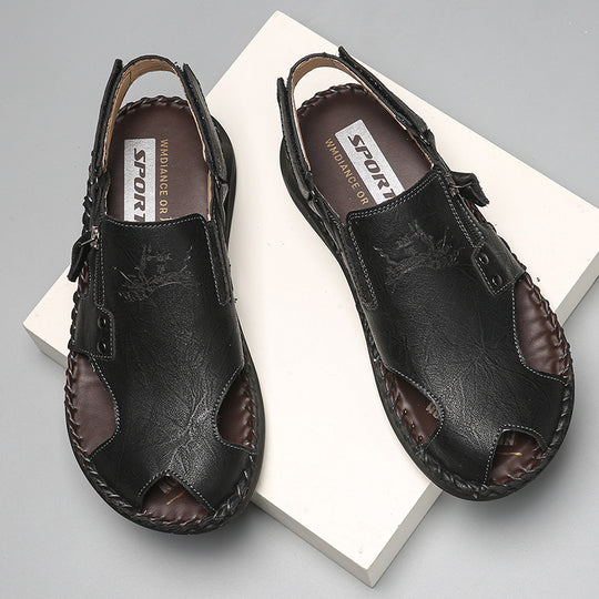 Herren Stilvolle und bequeme Leder-Sandalen mit verstellbarem Riemen EB