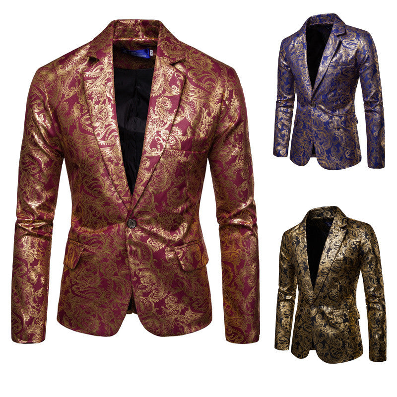 Herren exklusiver Paillettenblazer mit goldenen Verzierungen und modernem Schnitt EB