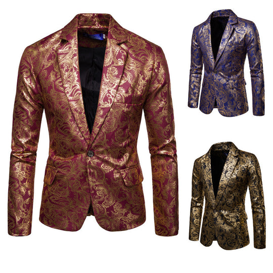 Herren exklusiver Paillettenblazer mit goldenen Verzierungen und modernem Schnitt EB