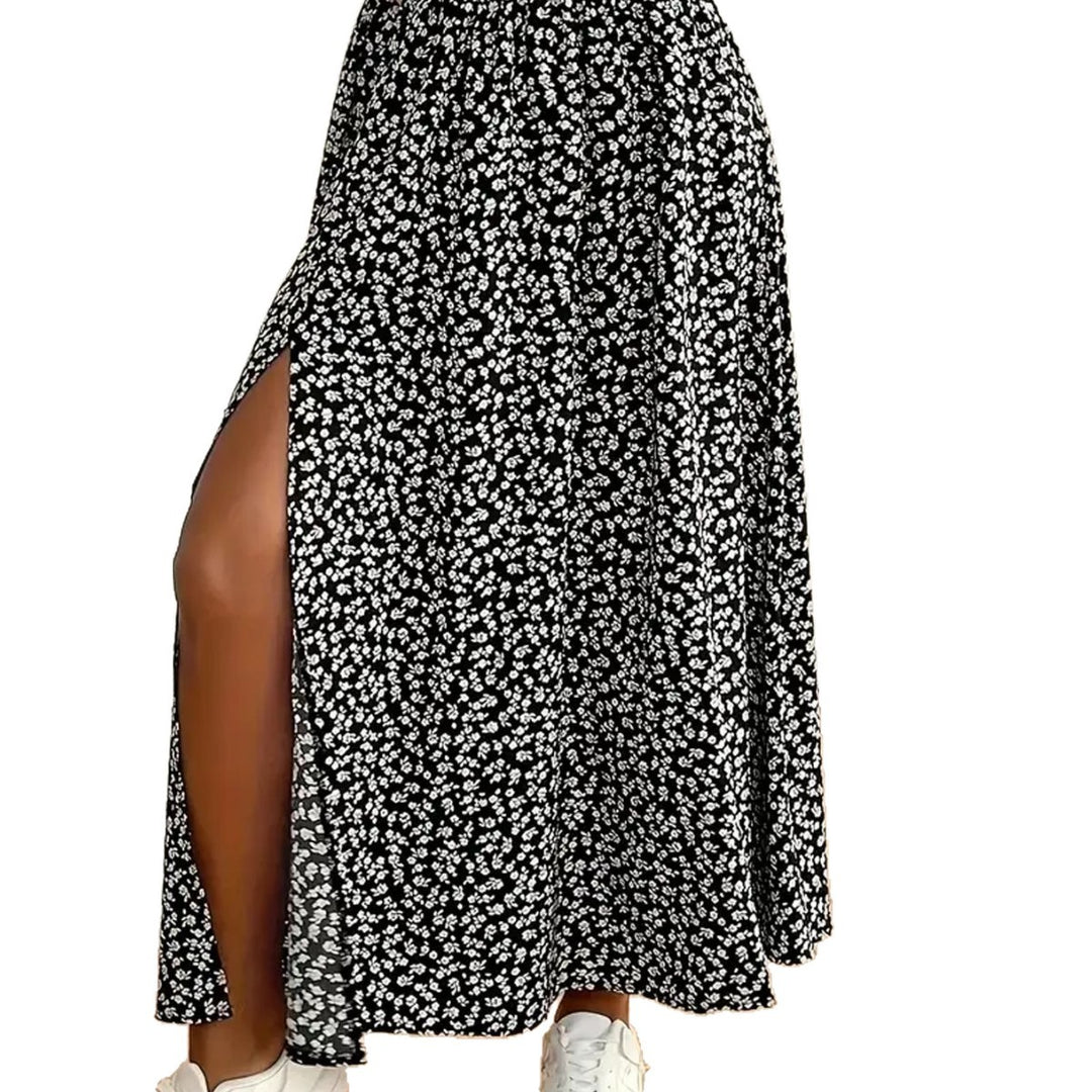 Damen Maxirock mit floralem Muster und seitlichem Schlitz EB