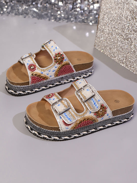Damen Modische Riemensandalen mit kunstvollen Perlen-Details EB