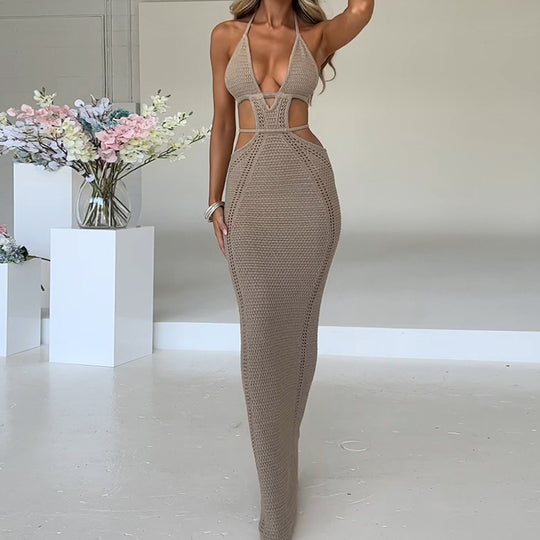 Damen Häkelkleid mit raffinierten Cut-Outs und tiefem V-Ausschnitt EB