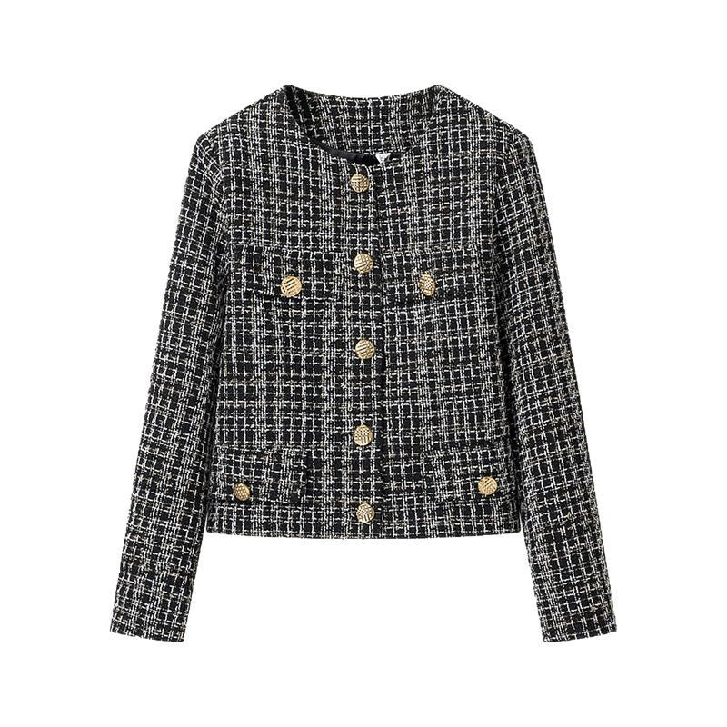 Damen elegante Tweedjacke mit goldenen Knöpfen EB