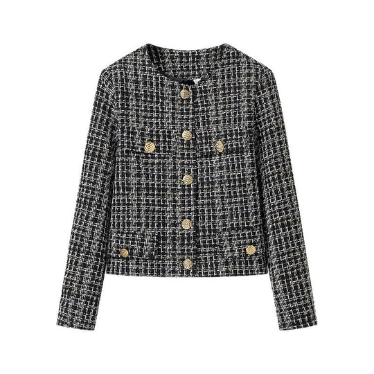 Damen elegante Tweedjacke mit goldenen Knöpfen EB