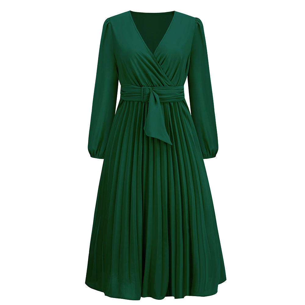 Damen Elegantes Wickelkleid mit dekorativen Falten und Taillengürtel EB