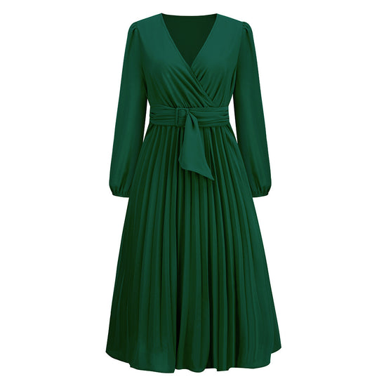 Damen Elegantes Wickelkleid mit dekorativen Falten und Taillengürtel EB
