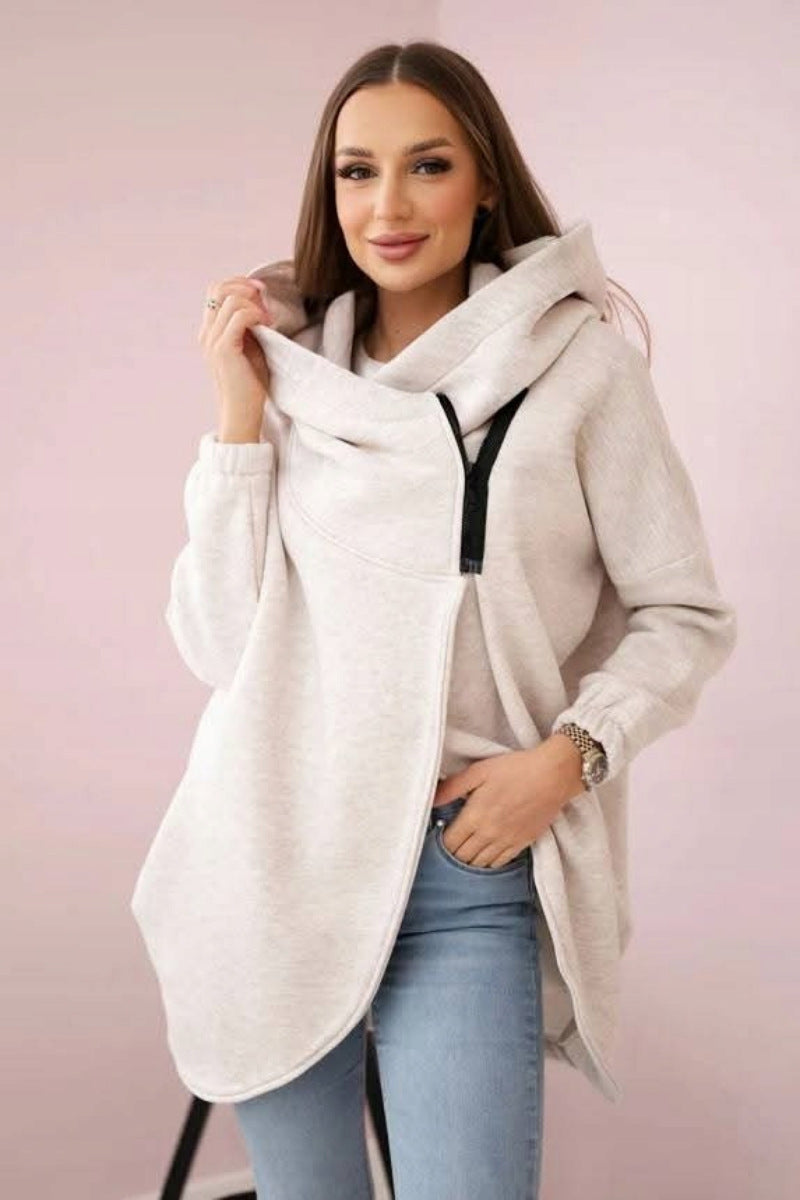 EB | Asymmetrische Reißverschluss Kapuzenfleece Sweatjacke
