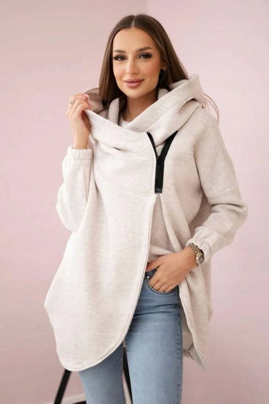 EB | Asymmetrische Reißverschluss Kapuzenfleece Sweatjacke