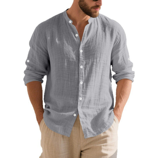 Herren lässiges Langarmhemd mit modernen Knopfdetails und strukturierter Oberfläche EB