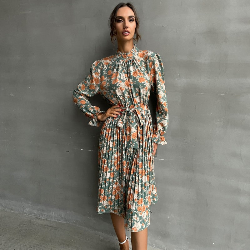 Damen Midikleid mit floralem Design und taillierbarem Gürtel EB