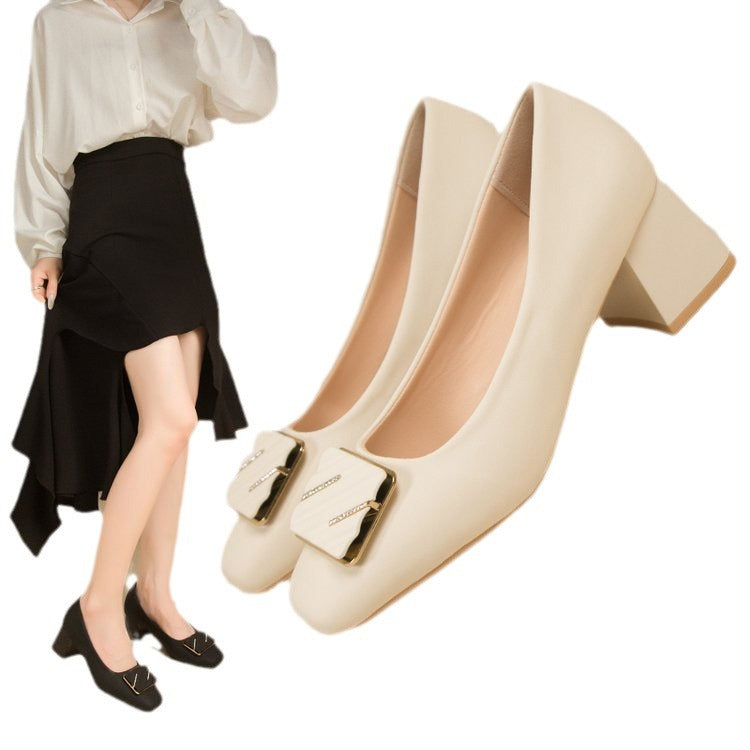 Damen elegante Pumps mit quadratischer Spitze und modischer Schnalle EB